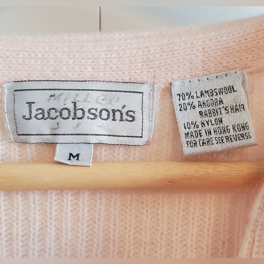 Vintage Womens Lambswool Angora Blend Light Pink Grandmacore Cardigan Sweater - Picture 7 of 7